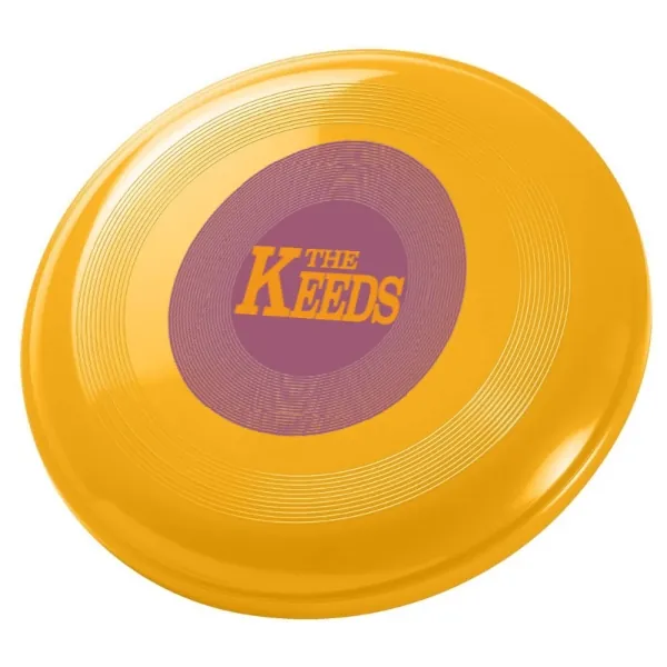 Gelbe Frisbee mit rundem The-Keeds-Aufdruck